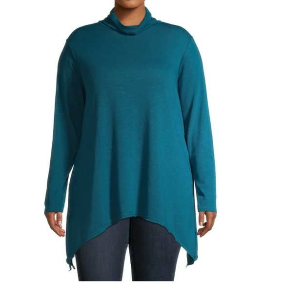 Terra & Sky Women's Size 3X  Slub Sharkbite Tunic Length Cowlneck Knit Top NWT - Picture 1 of 9